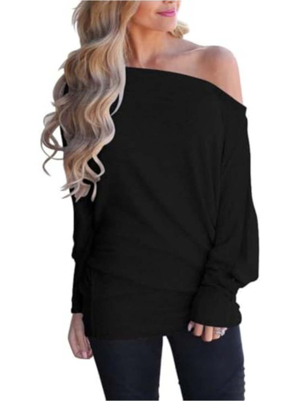 Womens Off Shoulder Long Sleeve Tunic Top Cotton Blend Oversized Shirt